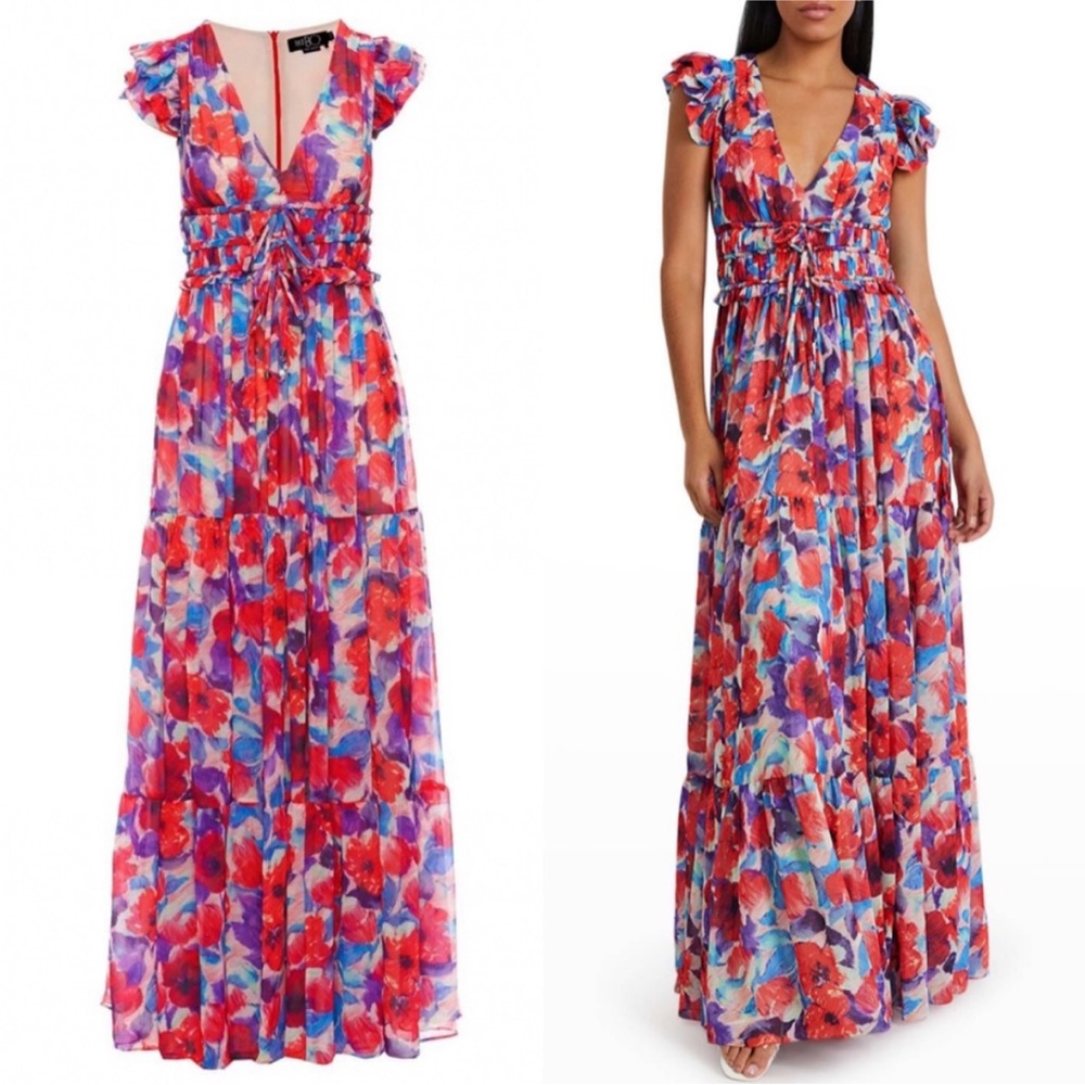 NWT PatBo Violet V-Neck Flutter-Sleeve Maxi Dress